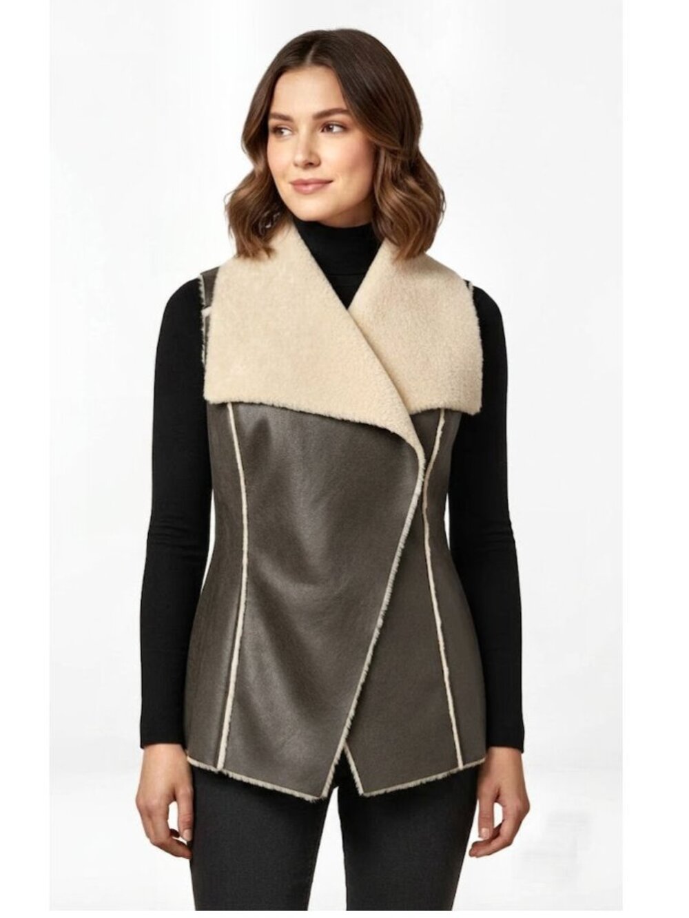 Chelsea 28 Faux Shearling Vest, Greyish- Brown/Taupe, Beige, Womens Size Small